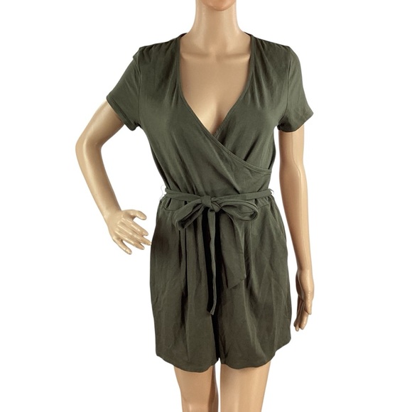 Boden Caroline Jersey Romper Green Short Sleeve Wrap Belted Size 6 - Picture 1 of 7